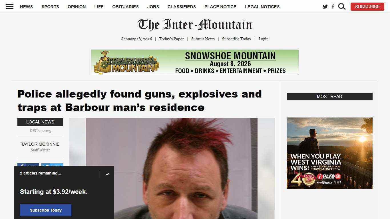 Police allegedly found guns, explosives and traps at Barbour man’s residence | News, Sports, Jobs - The Intermountain
